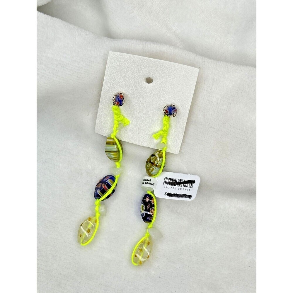 Free People x Ariana Ost Glass Beaded Drop Earrings Womens Boho Colorful Dangle